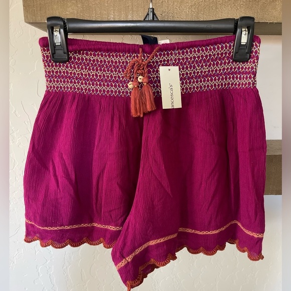 Blue Rain Francesca’s| Stretch Waist, Pull On Boho Tassel Shorts, Embroidered••• - Picture 1 of 12